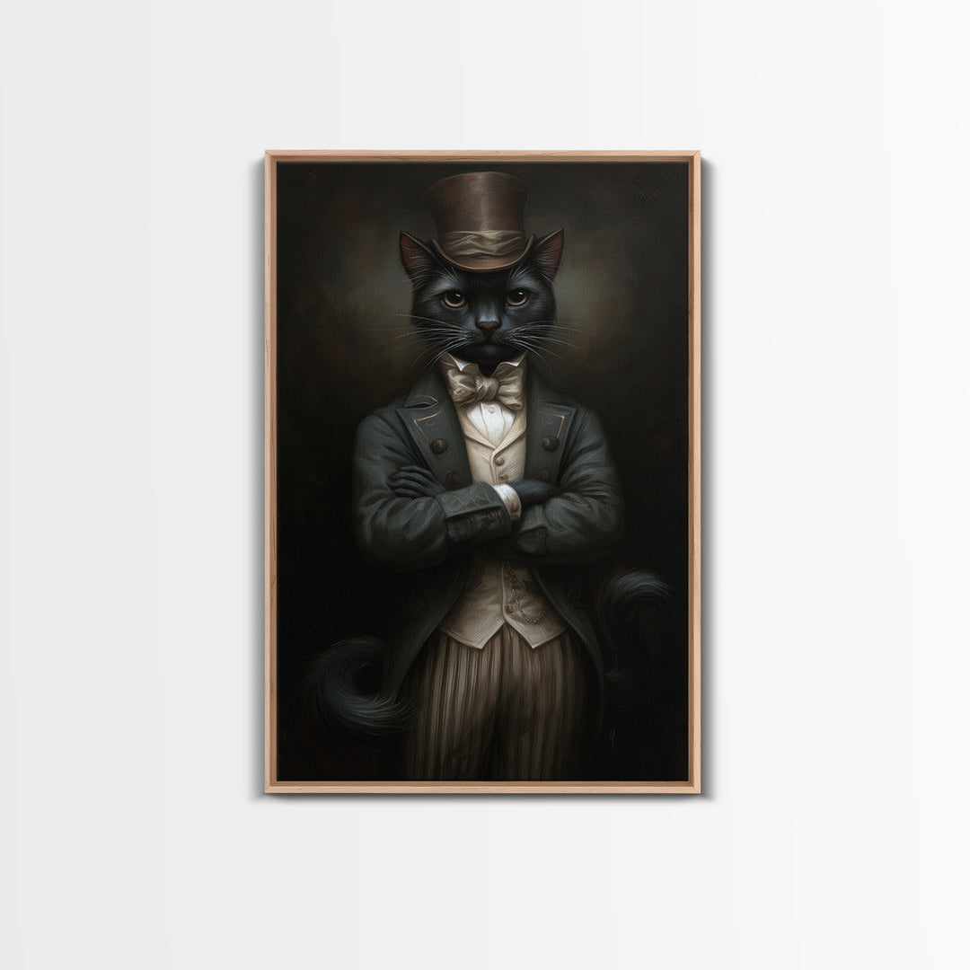 Black Cat Magician, Victorian Animal Portrait, Halloween Art, Gothic Whimsy Decor, Anthropomorphic Costume Art