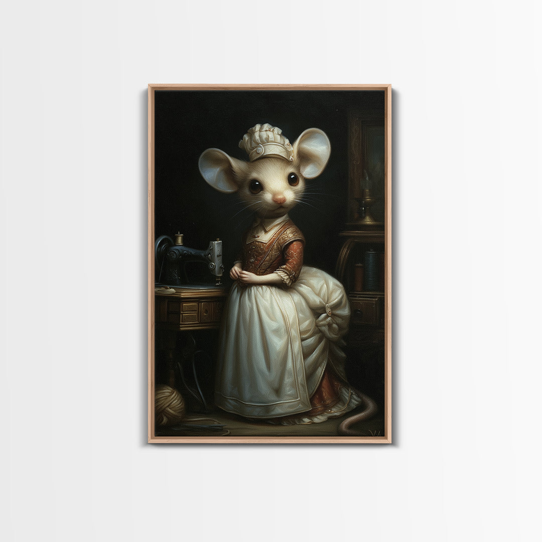Mouse Seamstress, Victorian Animal Portrait, Halloween Art, Gothic Whimsy Decor, Anthropomorphic Costume Art