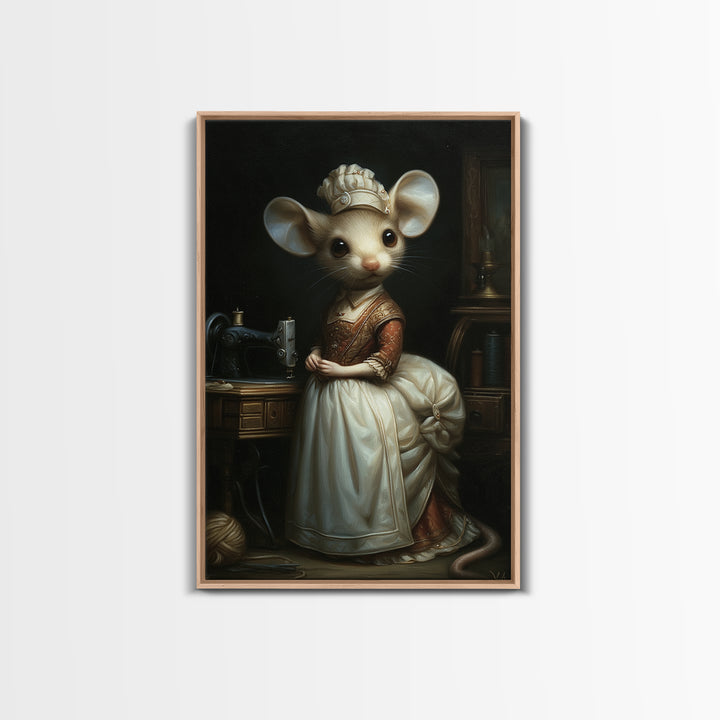 Mouse Seamstress, Victorian Animal Portrait, Halloween Art, Gothic Whimsy Decor, Anthropomorphic Costume Art