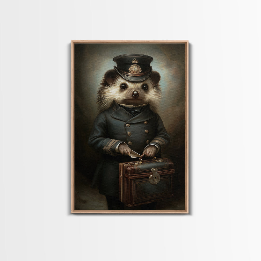 Hedgehog Postmaster, Victorian Animal Portrait, Halloween Art, Gothic Whimsy Decor, Anthropomorphic Costume Art