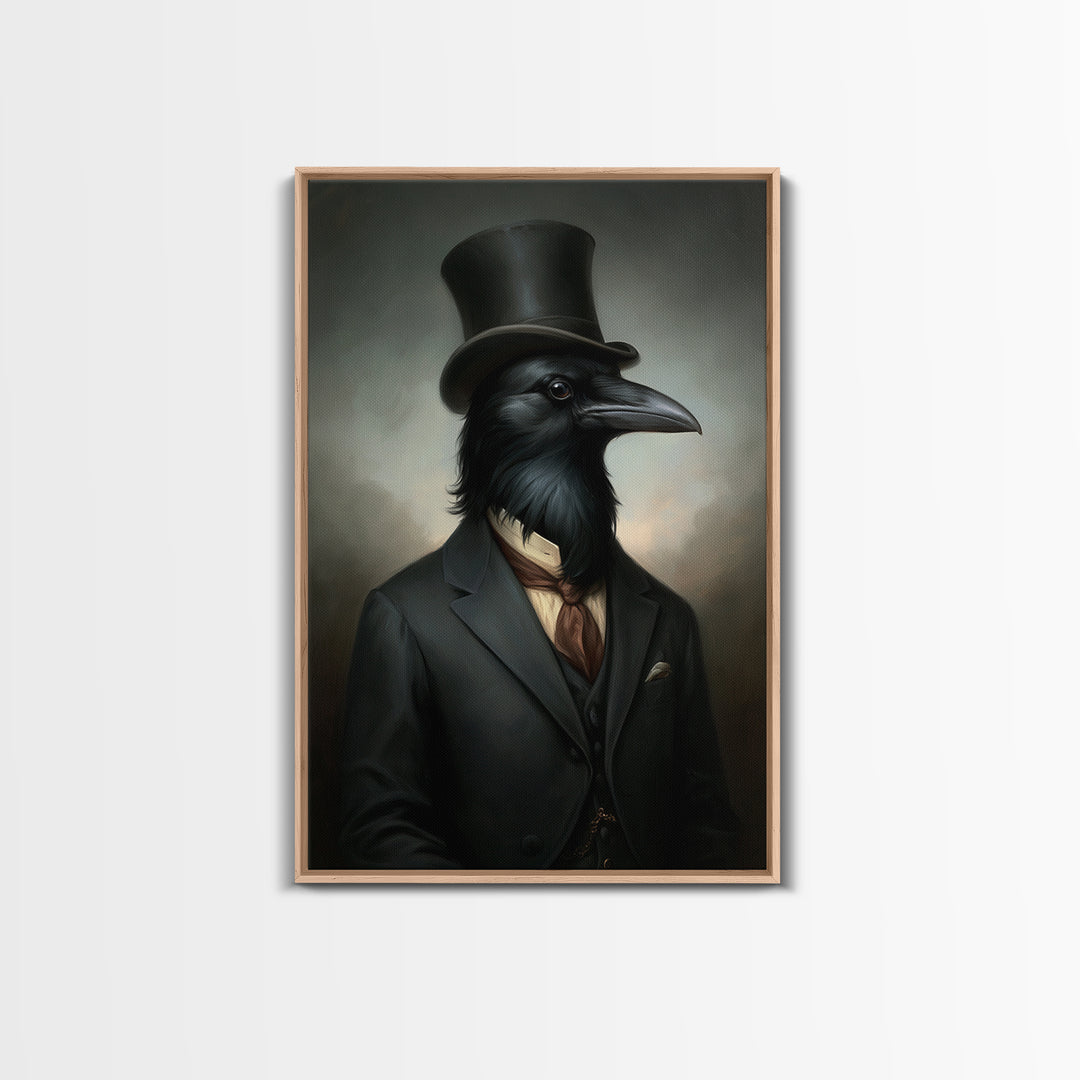 Crow Undertaker, Victorian Animal Portrait, Halloween Art, Gothic Whimsy Decor, Anthropomorphic Costume Art