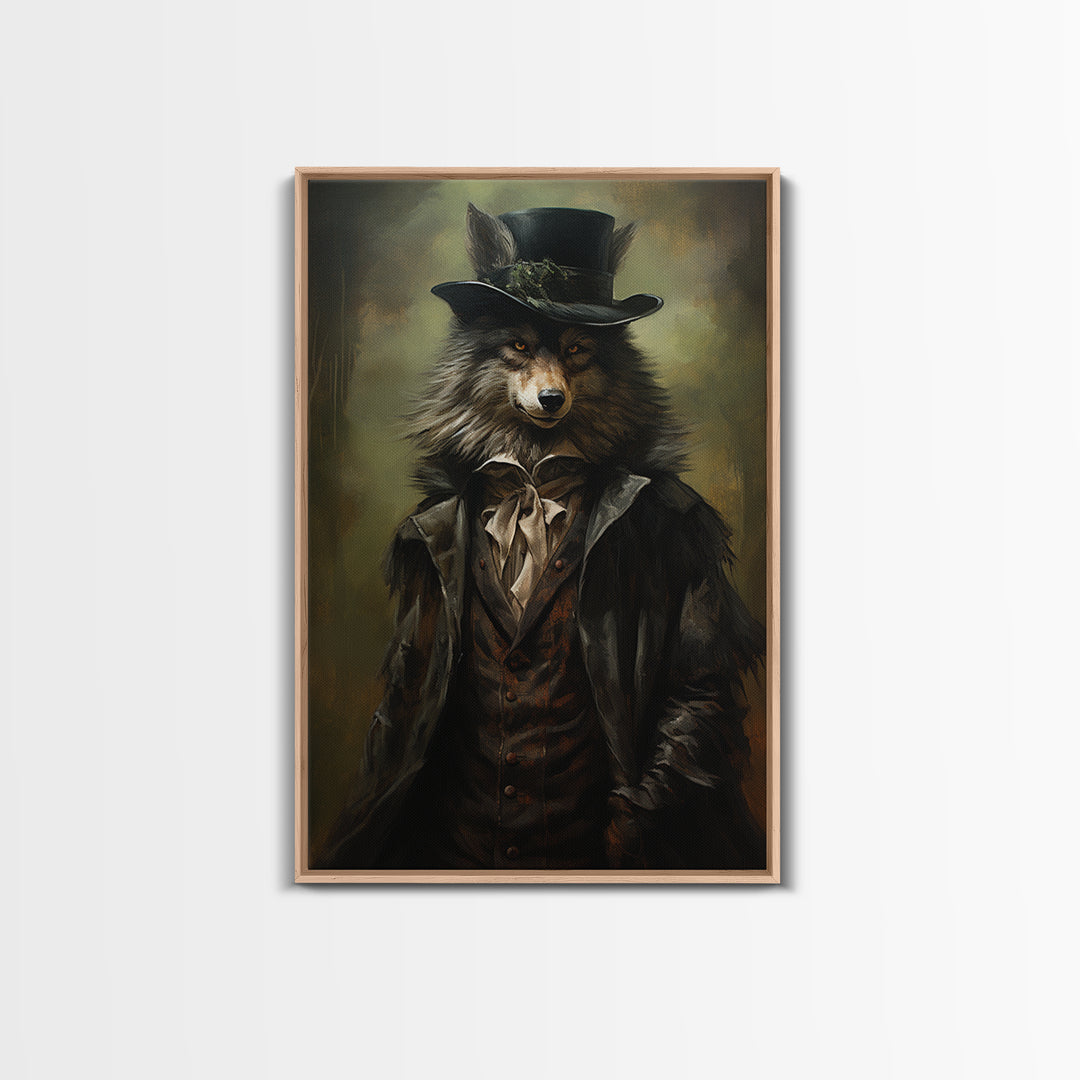 Wolf Gentleman, Victorian Animal Portrait, Halloween Art, Gothic Whimsy Decor, Anthropomorphic Costume Art