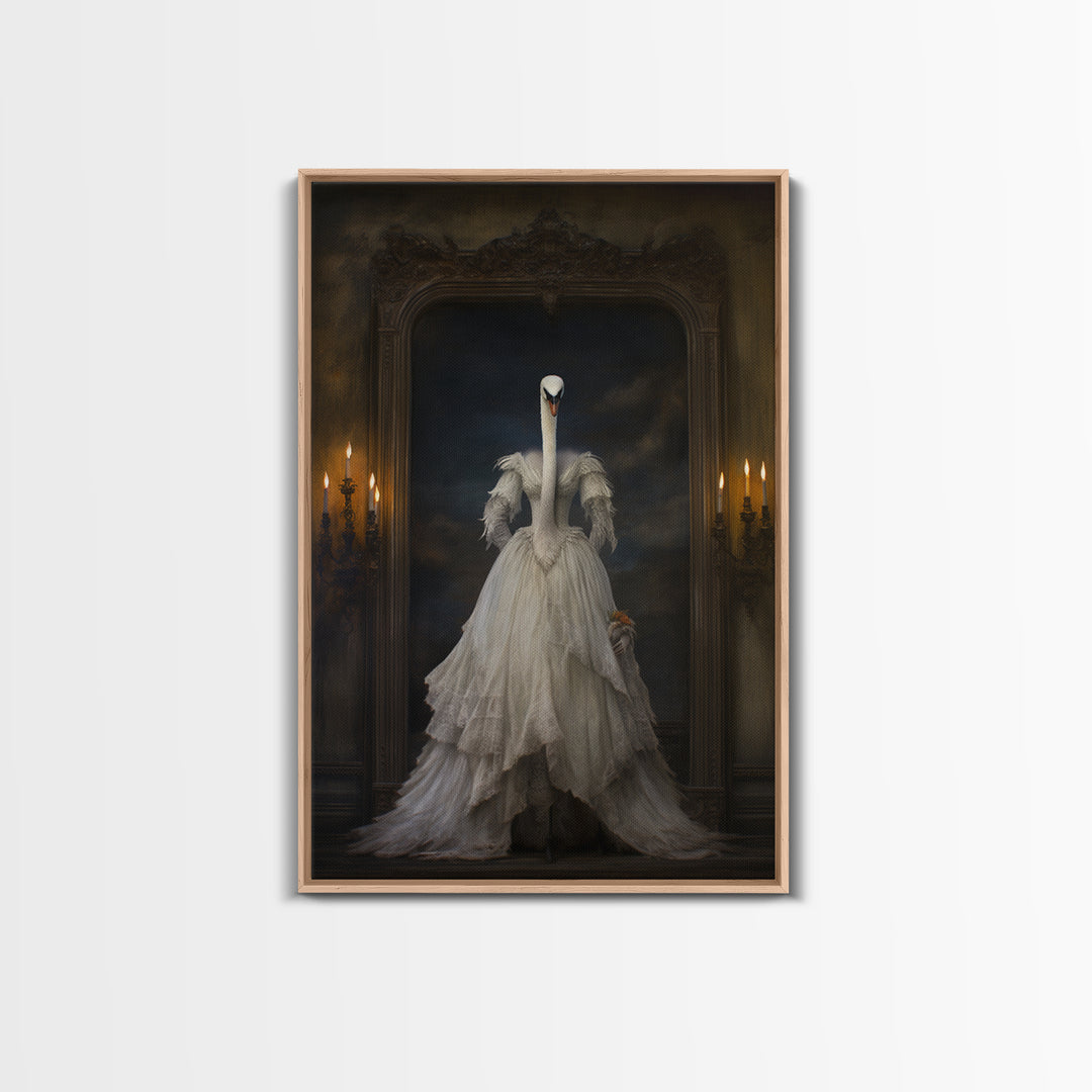 Swan Lady, Victorian Animal Portrait, Halloween Art, Gothic Whimsy Decor, Anthropomorphic Costume Art