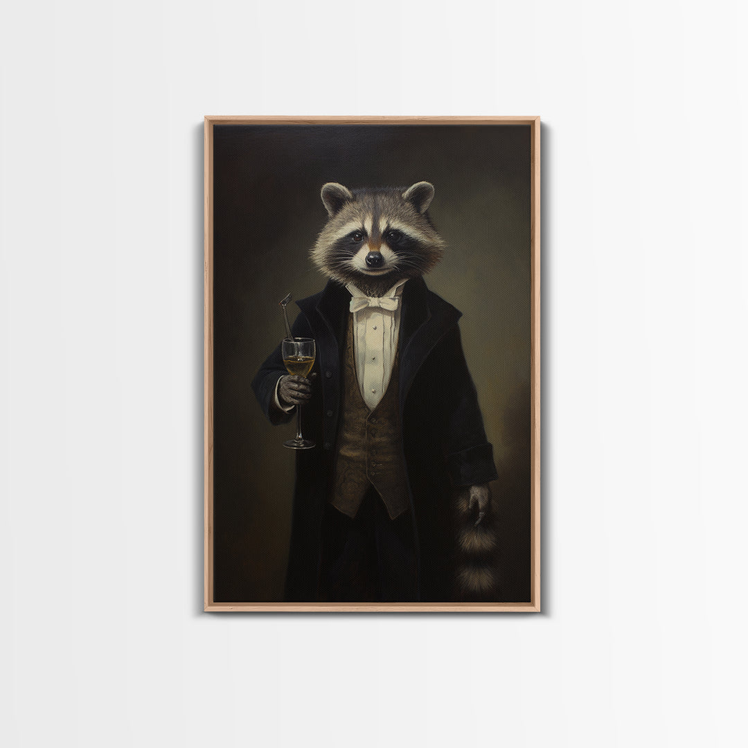 Raccoon Butler, Victorian Animal Portrait, Halloween Art, Gothic Whimsy Decor, Anthropomorphic Costume Art