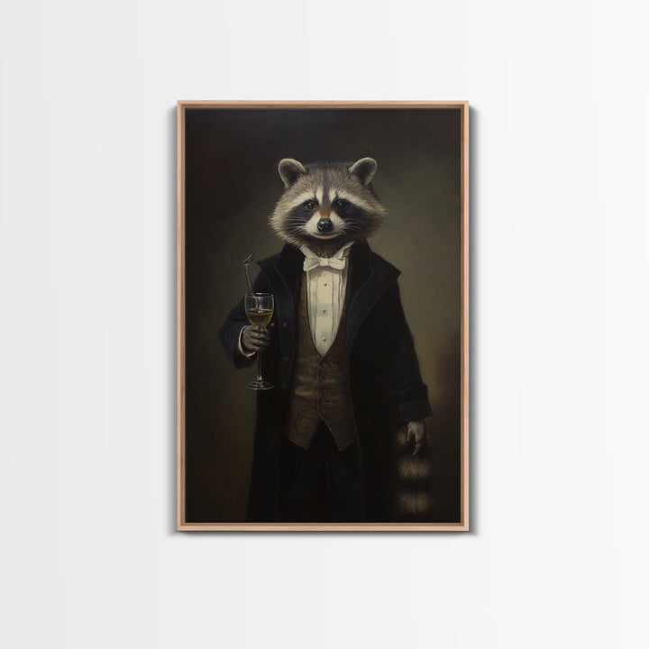 Raccoon Butler, Victorian Animal Portrait, Halloween Art, Gothic Whimsy Decor, Anthropomorphic Costume Art