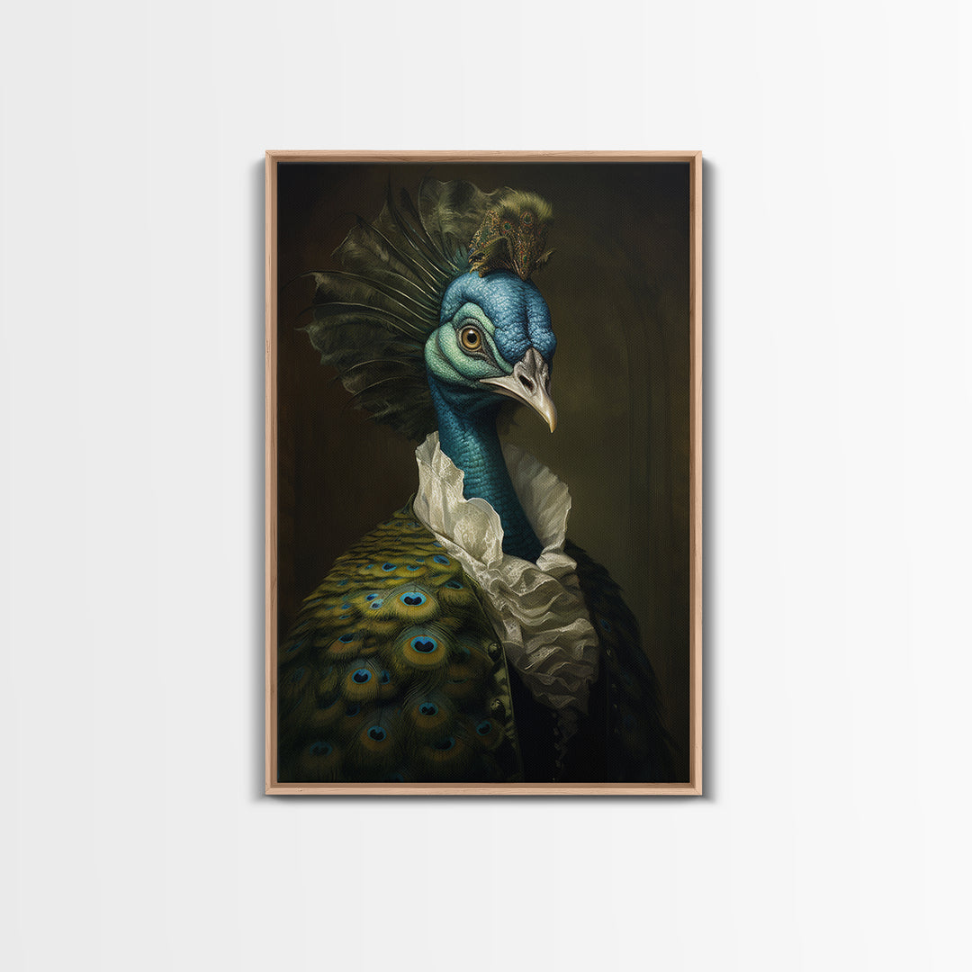 Peacock Socialite, Victorian Animal Portrait, Halloween Art, Gothic Whimsy Decor, Anthropomorphic Costume Art