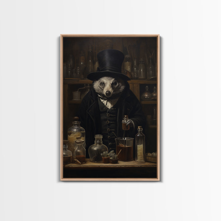 Badger Apothecary, Victorian Animal Portrait, Halloween Art, Gothic Whimsy Decor, Anthropomorphic Costume Art