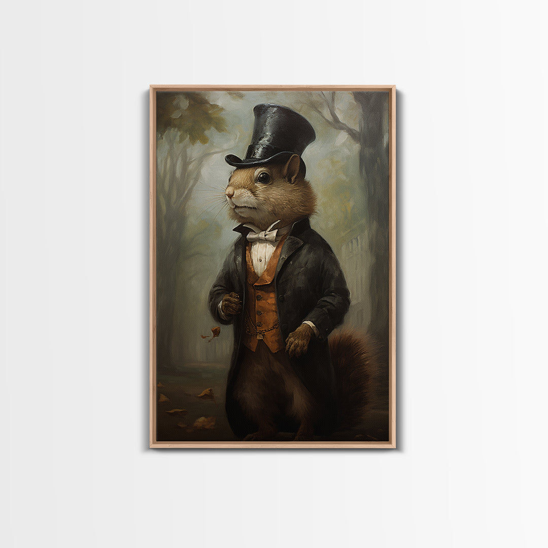 Squirrel Banker, Victorian Animal Portrait, Halloween Art, Gothic Whimsy Decor, Anthropomorphic Costume Art