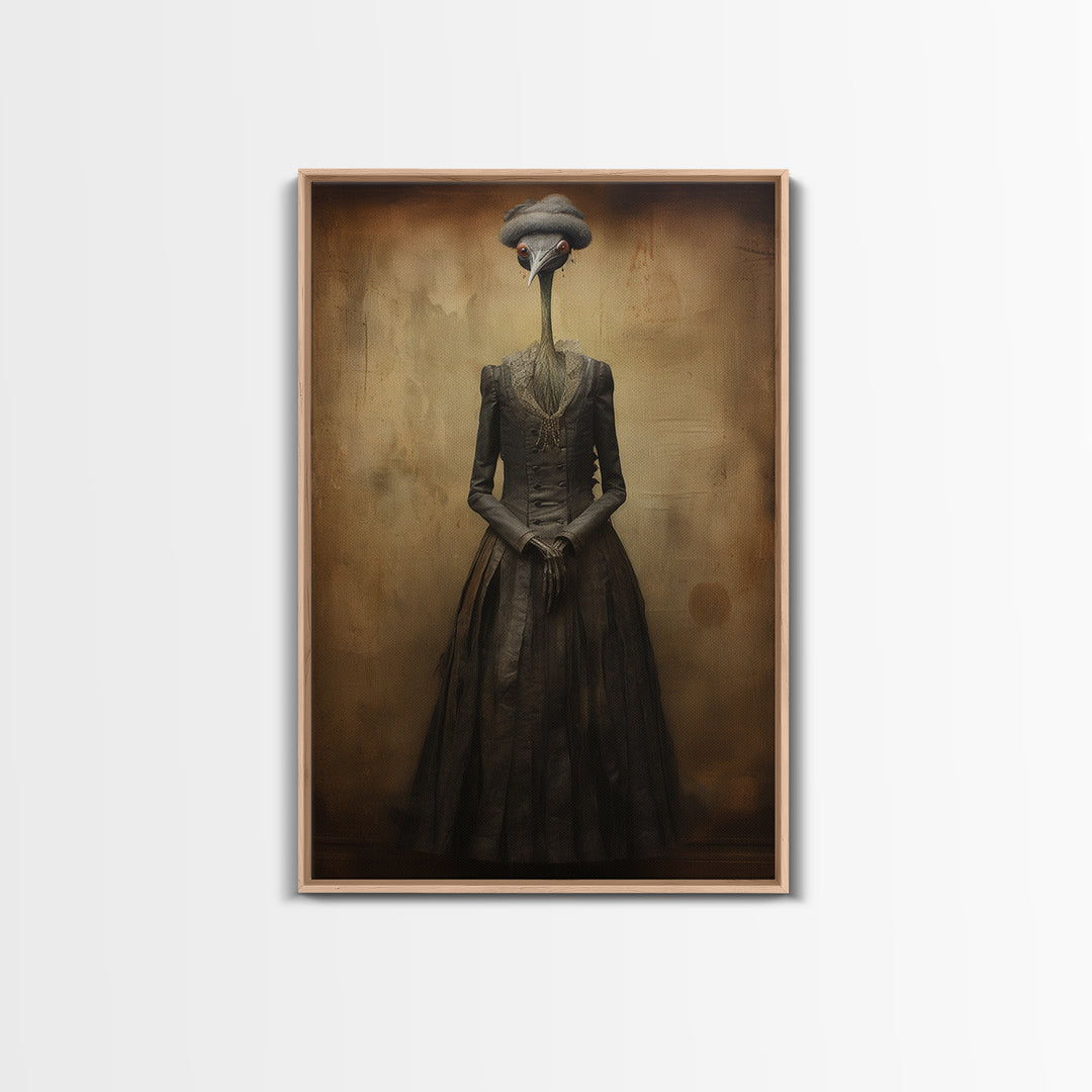 Crane Governess, Victorian Animal Portrait, Halloween Art, Gothic Whimsy Decor, Anthropomorphic Costume Art