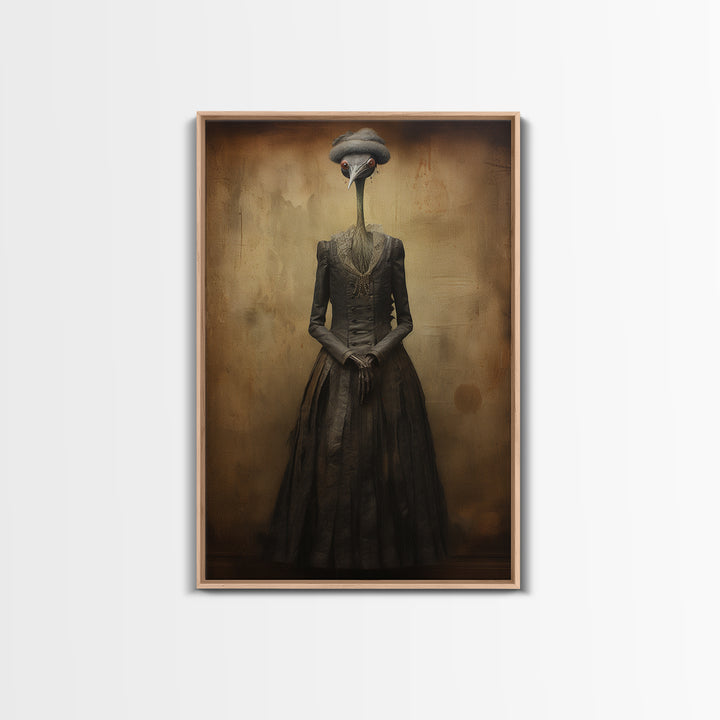 Crane Governess, Victorian Animal Portrait, Halloween Art, Gothic Whimsy Decor, Anthropomorphic Costume Art