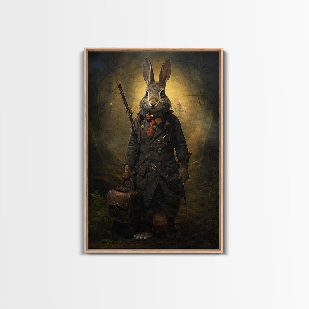 Hare Explorer, Victorian Animal Portrait, Halloween Art, Gothic Whimsy Decor, Anthropomorphic Costume Art