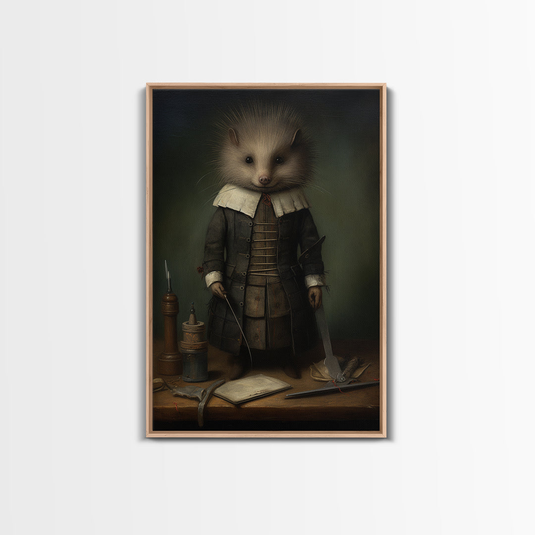 Porcupine Tailor, Victorian Animal Portrait, Halloween Art, Gothic Whimsy Decor, Anthropomorphic Costume Art