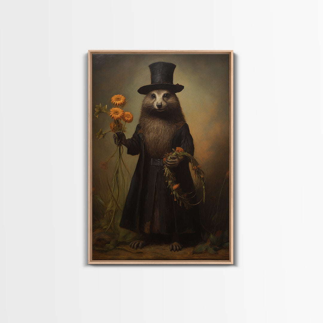 Marmot Gardener, Victorian Animal Portrait, Halloween Art, Gothic Whimsy Decor, Anthropomorphic Costume Art