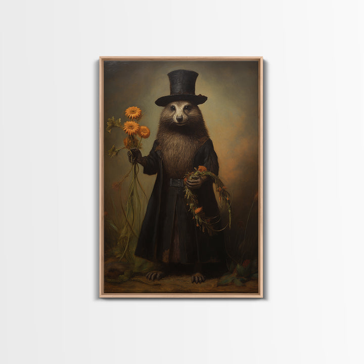 Marmot Gardener, Victorian Animal Portrait, Halloween Art, Gothic Whimsy Decor, Anthropomorphic Costume Art