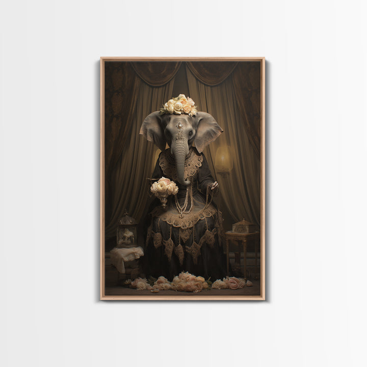 Elephant Dowager, Victorian Animal Portrait, Halloween Art, Gothic Whimsy Decor, Anthropomorphic Costume Art