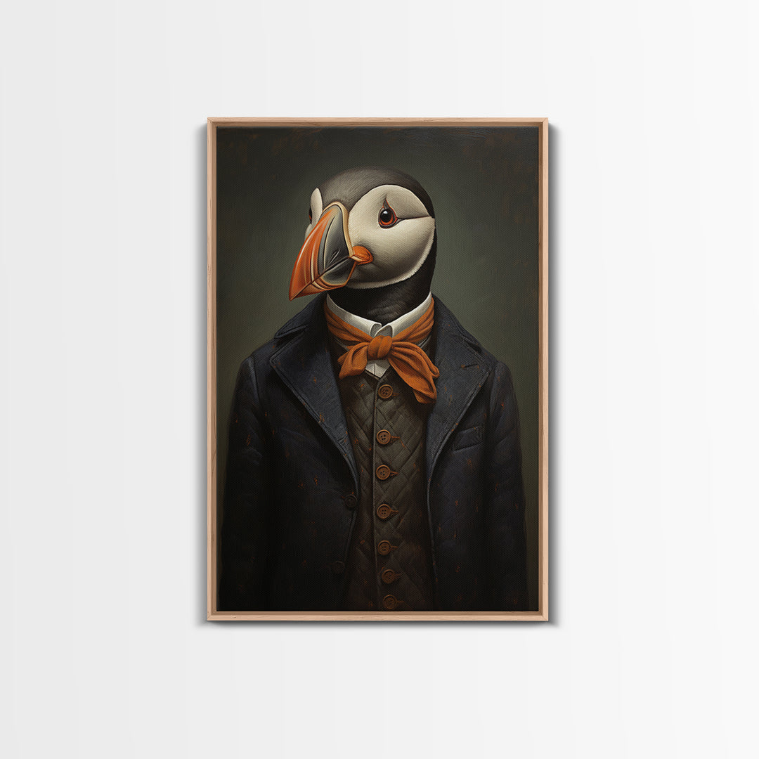 Puffin Schoolmaster, Victorian Animal Portrait, Halloween Art, Gothic Whimsy Decor, Anthropomorphic Costume Art