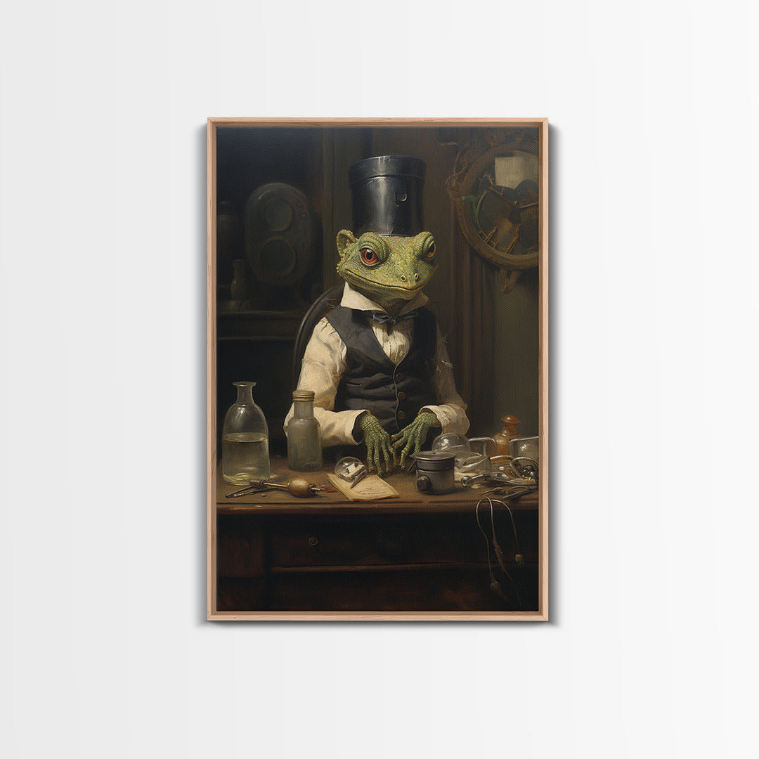 Gecko Watchmaker, Victorian Animal Portrait, Halloween Art, Gothic Whimsy Decor, Anthropomorphic Costume Art