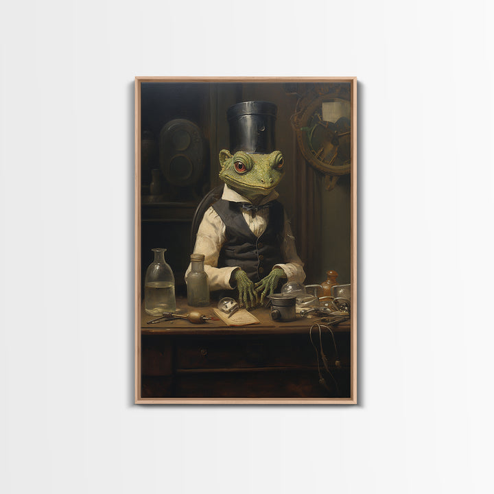 Gecko Watchmaker, Victorian Animal Portrait, Halloween Art, Gothic Whimsy Decor, Anthropomorphic Costume Art