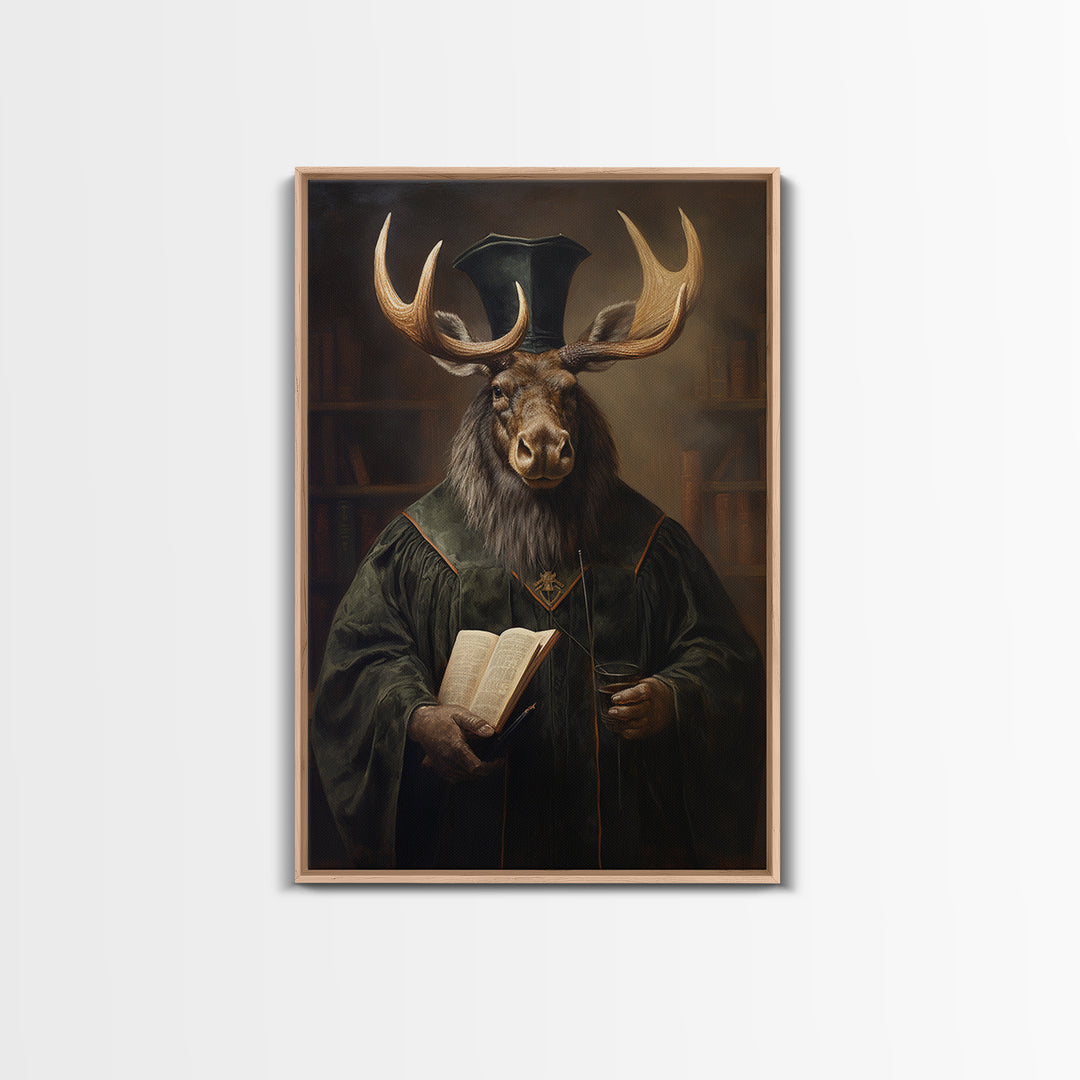 Moose Professor, Victorian Animal Portrait, Halloween Art, Gothic Whimsy Decor, Anthropomorphic Costume Art