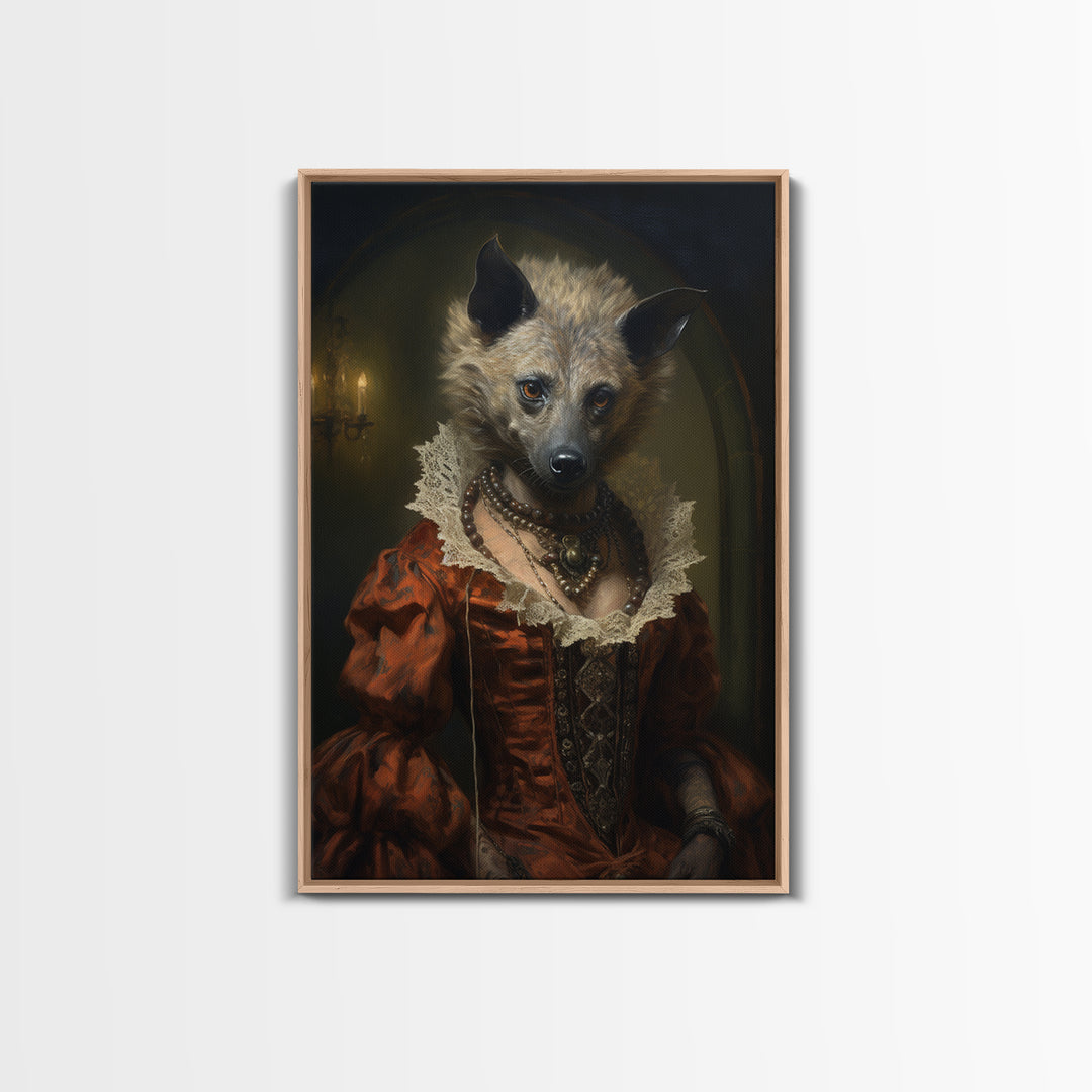 Hyena Social Climber, Victorian Animal Portrait, Halloween Art, Gothic Whimsy Decor, Anthropomorphic Costume Art
