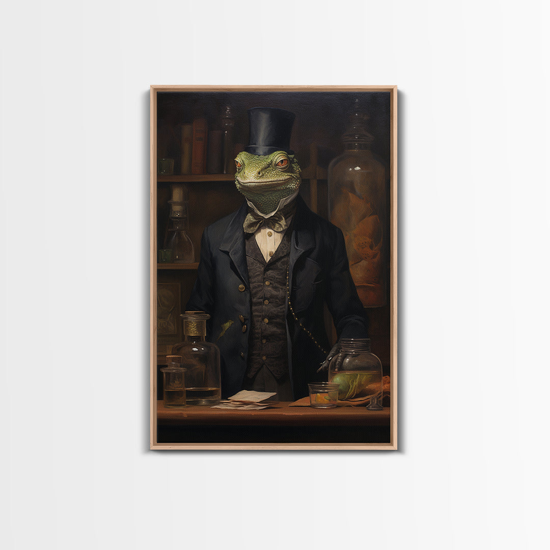 Lizard Chemist, Victorian Animal Portrait, Halloween Art, Gothic Whimsy Decor, Anthropomorphic Costume Art