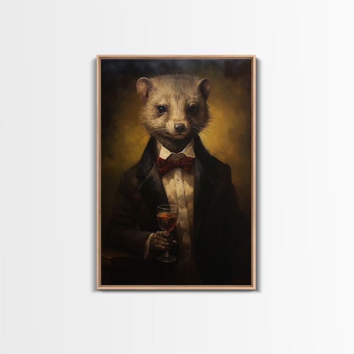 Mongoose Gambler, Victorian Animal Portrait, Halloween Art, Gothic Whimsy Decor, Anthropomorphic Costume Art