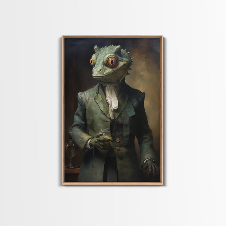 Chameleon Painter, Victorian Animal Portrait, Halloween Art, Gothic Whimsy Decor, Anthropomorphic Costume Art
