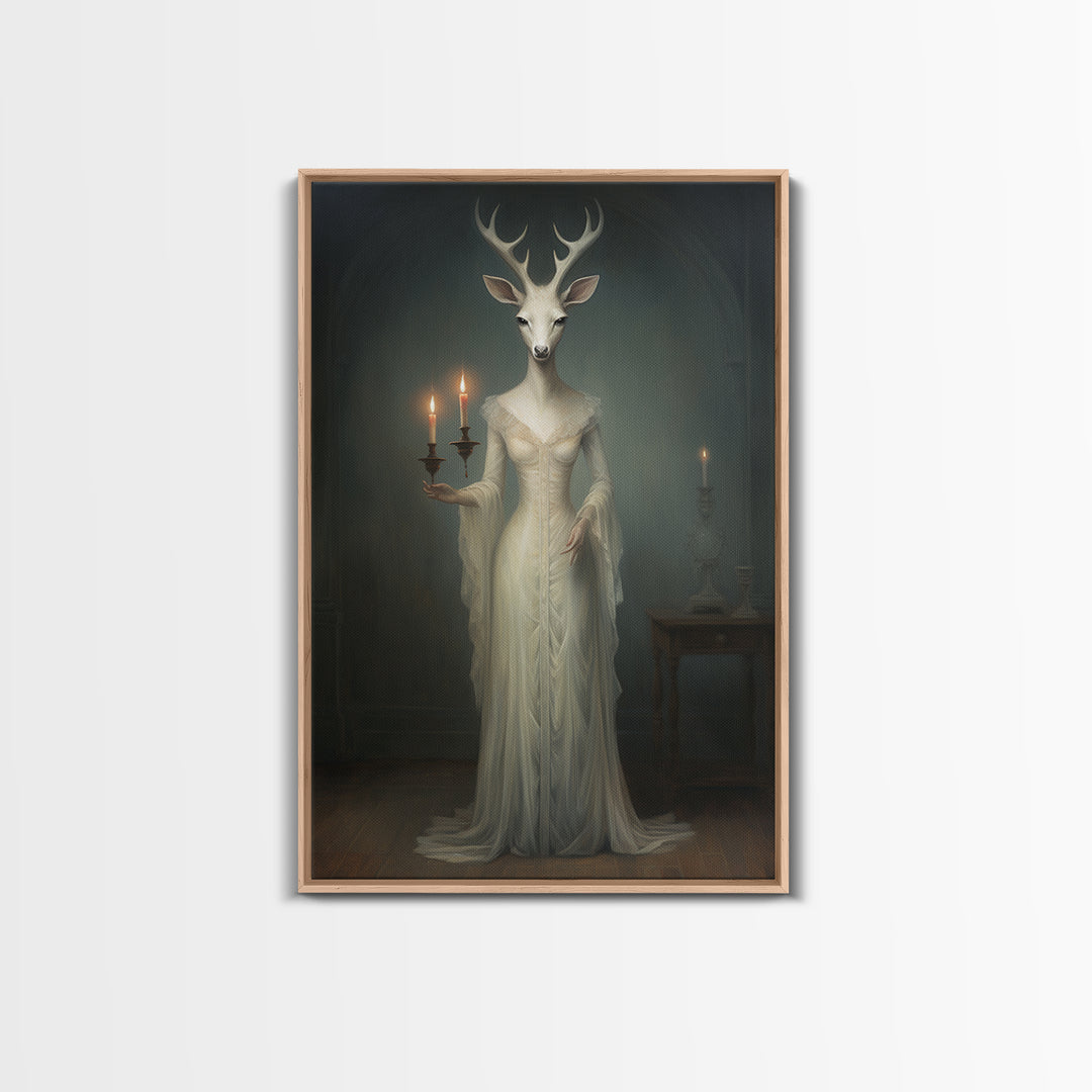 Antelope Debutante, Victorian Animal Portrait, Halloween Art, Gothic Whimsy Decor, Anthropomorphic Costume Art
