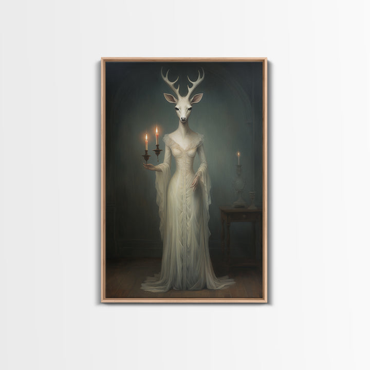Antelope Debutante, Victorian Animal Portrait, Halloween Art, Gothic Whimsy Decor, Anthropomorphic Costume Art