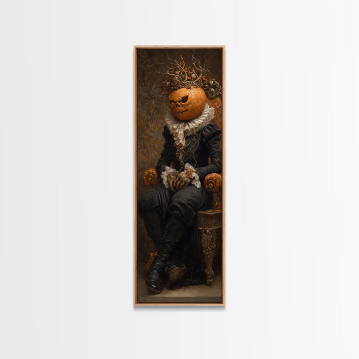 The Jack-O'-Lantern King, Antique Gothic Portrait, Tall Narrow Wall Art, Canvas Print, Gothic Wall Decor, Halloween Portrait Art