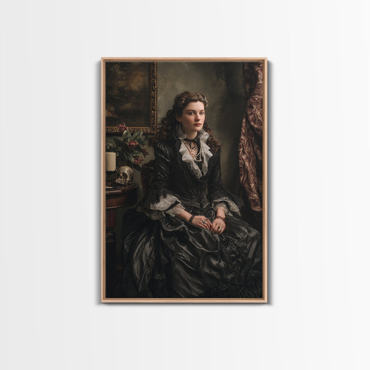 The Moonlit Witch, Macabre Victorian Decor, Vertical Wall Art, Framed Canvas Print, Gothic Wall Decor, Halloween Portrait Art