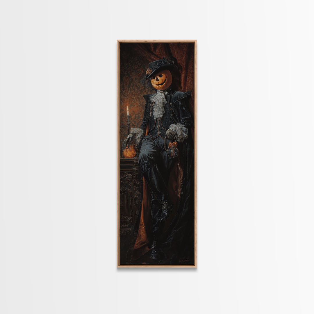 The Headless Horseman, Dark Academia Wall Art, Tall Narrow Wall Art, Framed Canvas Print, Gothic Wall Decor, Halloween Portrait Art