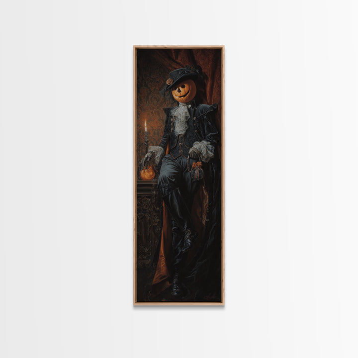 The Headless Horseman, Dark Academia Wall Art, Tall Narrow Wall Art, Framed Canvas Print, Gothic Wall Decor, Halloween Portrait Art