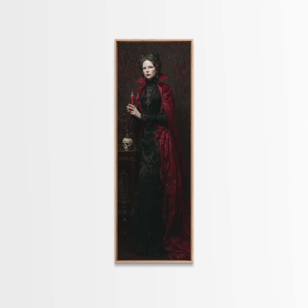 The Crimson Vampire, Antique Gothic Portrait, Tall Narrow Wall Art, Canvas Print, Gothic Wall Decor, Halloween Portrait Art