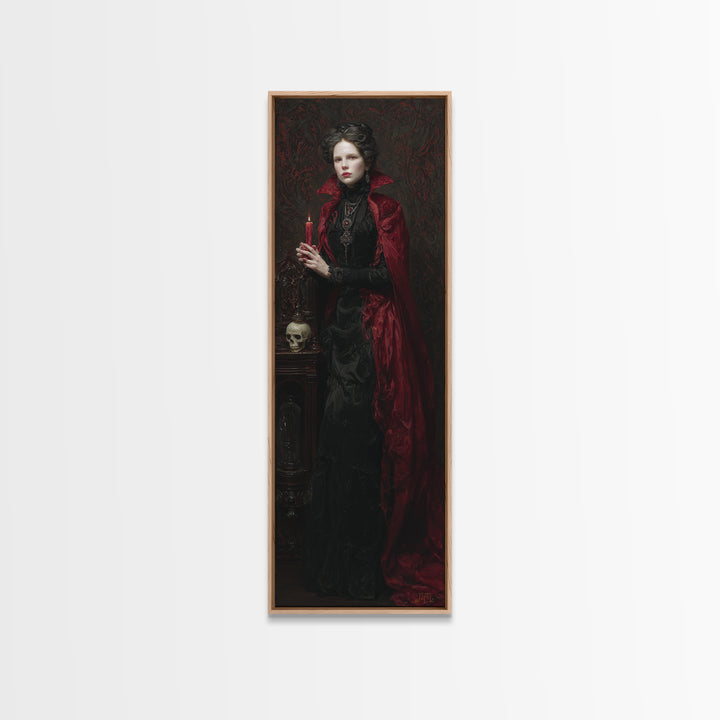 The Crimson Vampire, Antique Gothic Portrait, Tall Narrow Wall Art, Canvas Print, Gothic Wall Decor, Halloween Portrait Art