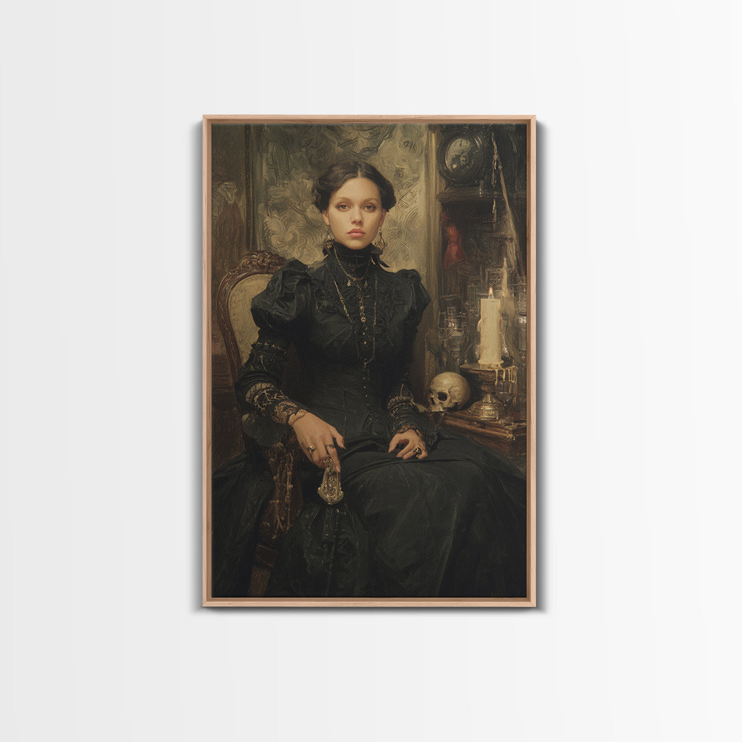 The Stitched Giant, Antique Gothic Portrait, Vertical Wall Art, Framed Canvas Print, Gothic Wall Decor, Halloween Portrait Art