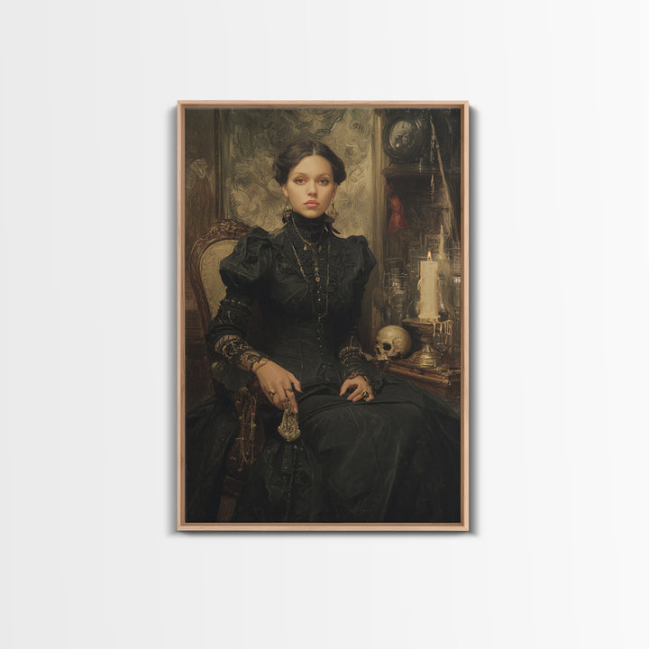 The Stitched Giant, Antique Gothic Portrait, Vertical Wall Art, Framed Canvas Print, Gothic Wall Decor, Halloween Portrait Art