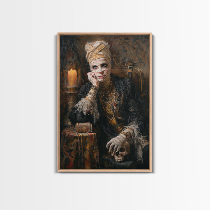 The Mummy Pharaoh, Antique Gothic Portrait, Vertical Wall Art, Framed Canvas Print, Gothic Wall Decor, Halloween Portrait Art