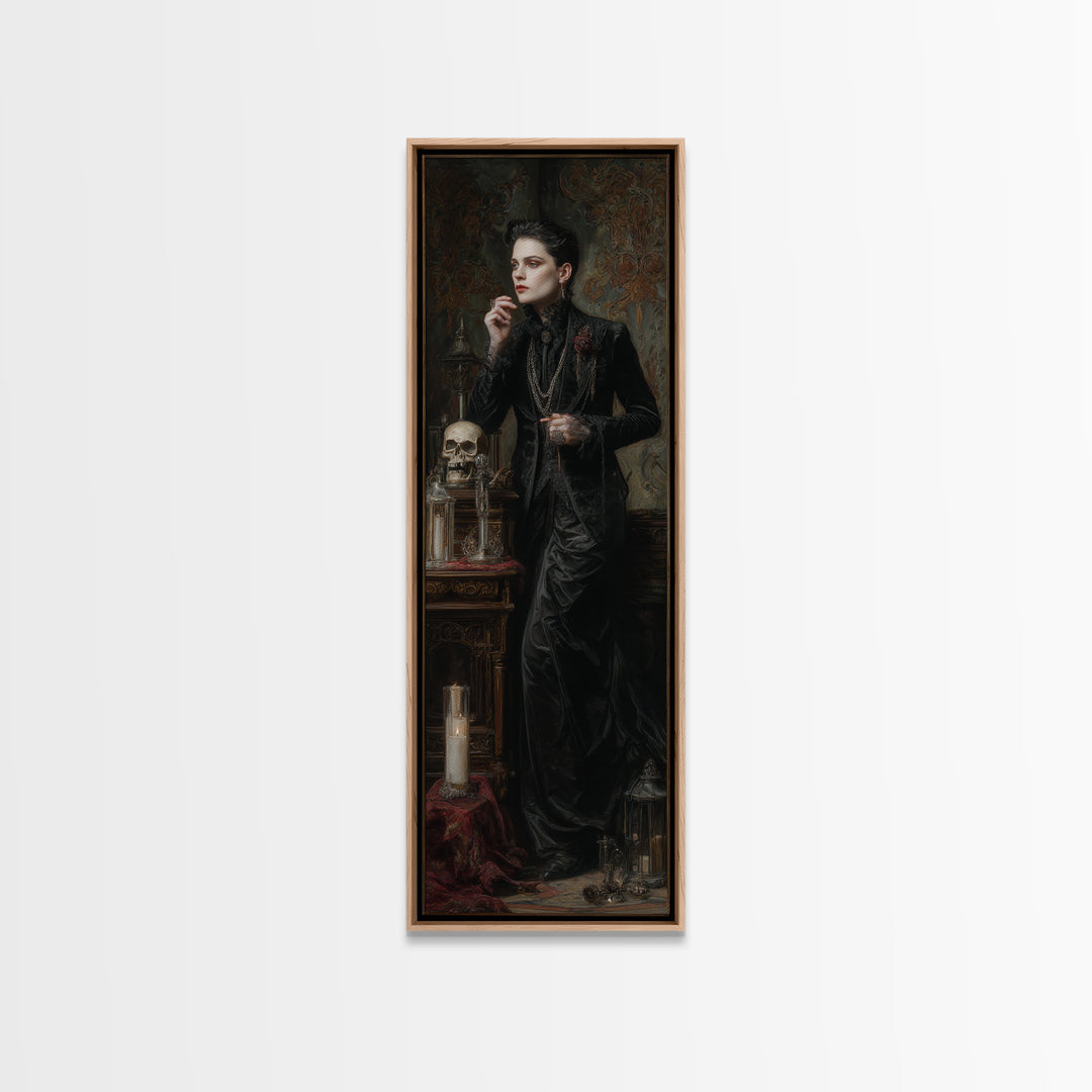 The Graveyard Ghost, Dark Academia Wall Art, Tall Narrow Wall Art, Framed Canvas Print, Gothic Wall Decor, Halloween Portrait Art