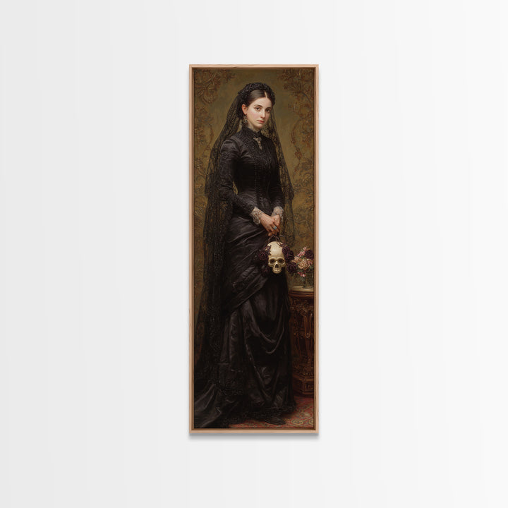The Skeletal Bride, Dark Academia Wall Art, Tall Narrow Wall Art, Canvas Print, Gothic Wall Decor, Halloween Portrait Art