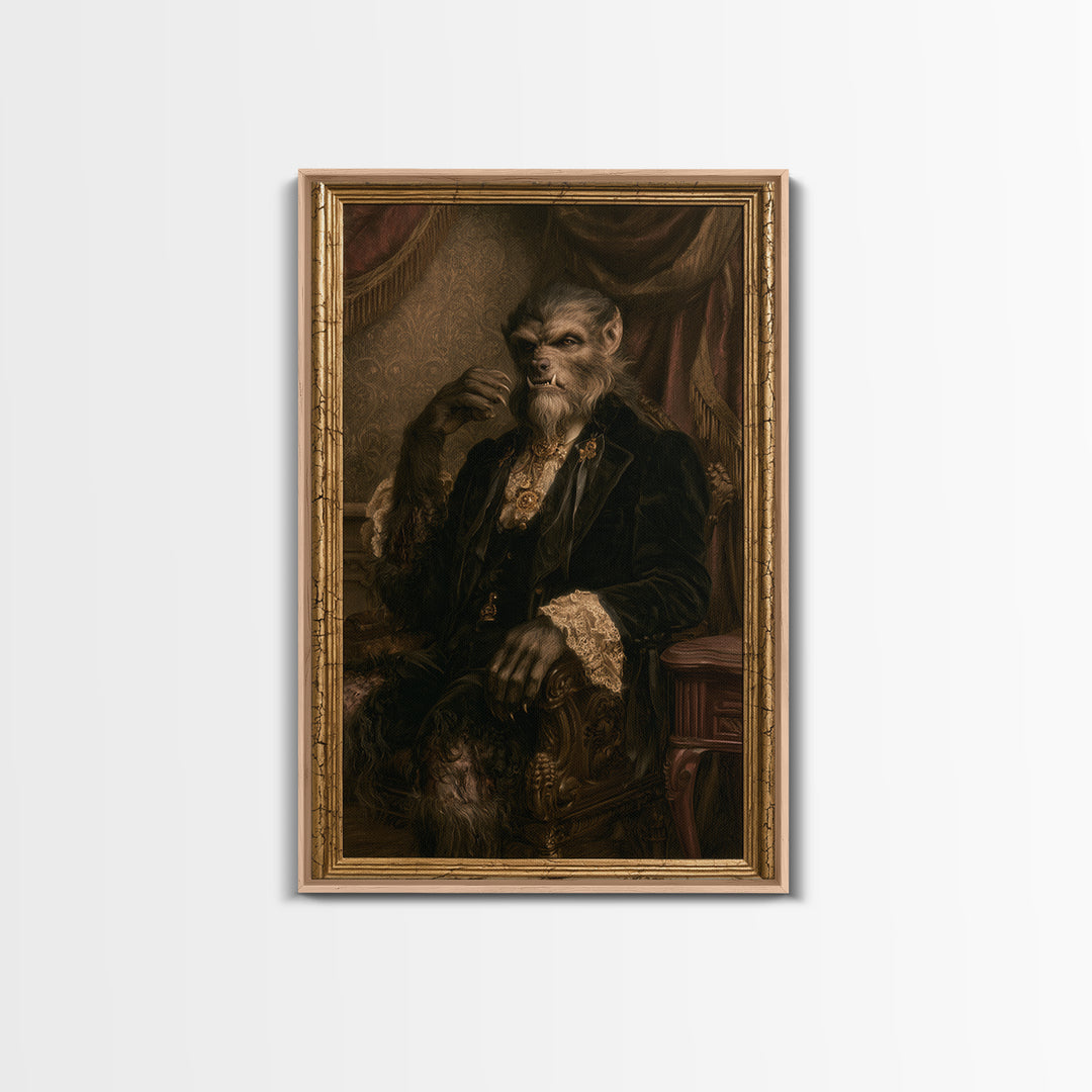 The Moon-Cursed Werewolf, Victorian Horror Portrait, Vertical Wall Art, Canvas Print, Gothic Wall Decor, Halloween Portrait Art