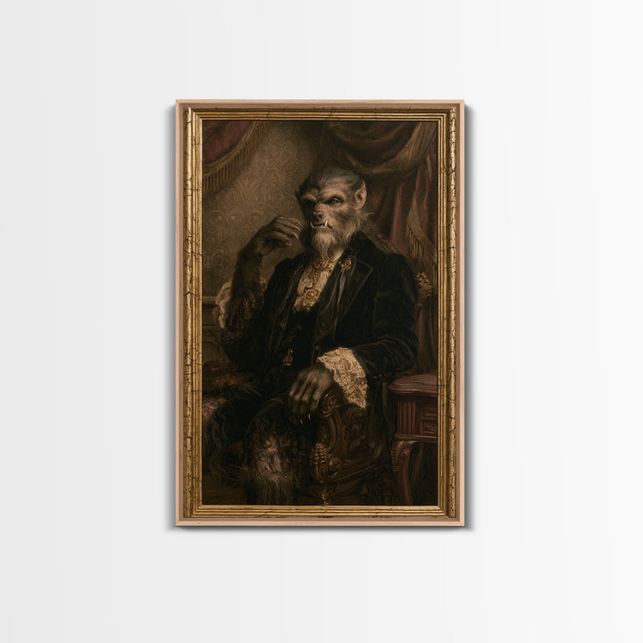 The Moon-Cursed Werewolf, Victorian Horror Portrait, Vertical Wall Art, Canvas Print, Gothic Wall Decor, Halloween Portrait Art