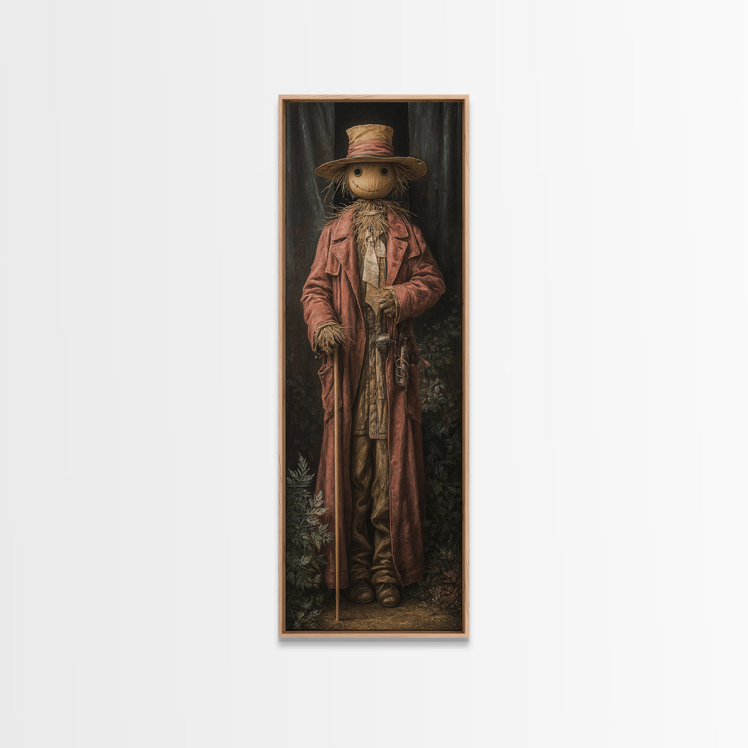 The Living Scarecrow, Dark Academia Wall Art, Tall Narrow Wall Art, Framed Canvas Print, Gothic Wall Decor, Halloween Portrait Art