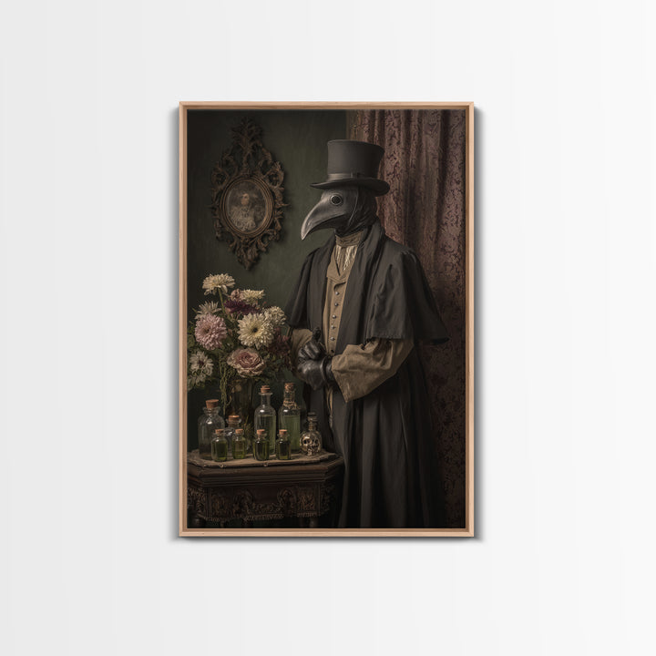 The Plague Doctor, Macabre Victorian Decor, Vertical Wall Art, Framed Canvas Print, Gothic Wall Decor, Halloween Portrait Art
