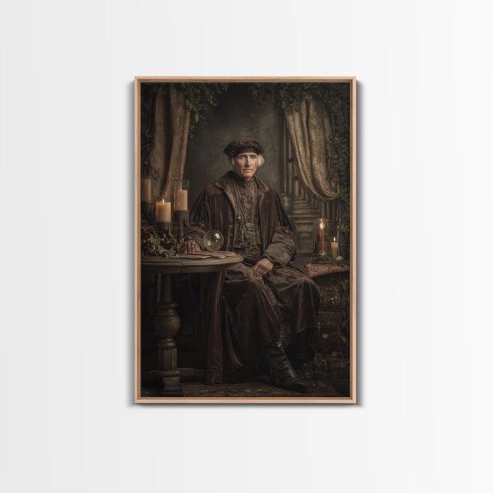 The Midnight Fortune Teller, Macabre Victorian Decor, Vertical Wall Art, Framed Canvas Print, Gothic Wall Decor, Halloween Portrait Art
