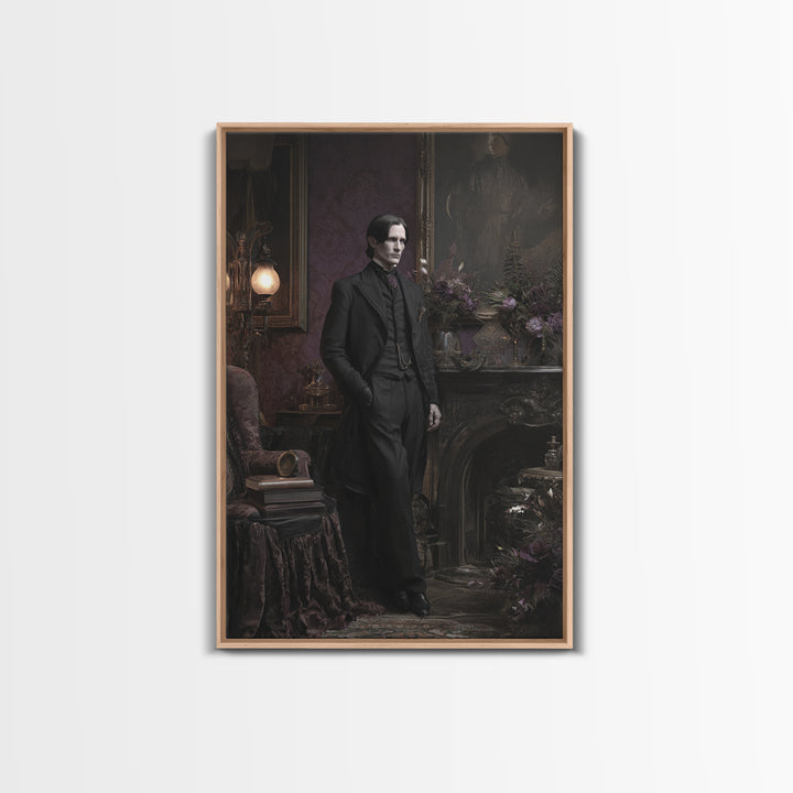 The Sinister Undertaker, Dark Academia Wall Art, Vertical Wall Art, Canvas Print, Gothic Wall Decor, Halloween Portrait Art