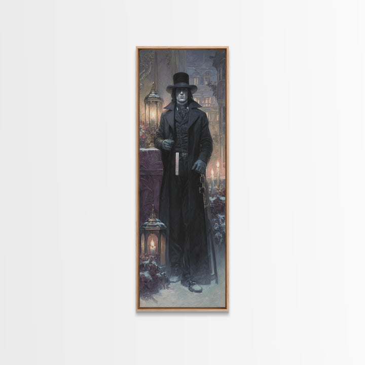 The Sinister Undertaker, Antique Gothic Portrait, Tall Narrow Wall Art, Framed Canvas Print, Gothic Wall Decor, Halloween Portrait Art