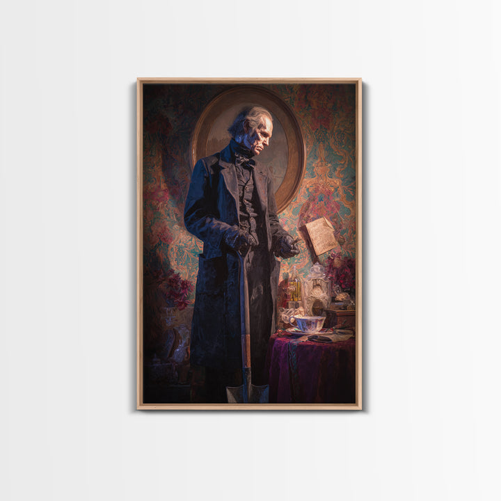 The Lantern Gravedigger, Antique Gothic Portrait, Vertical Wall Art, Canvas Print, Gothic Wall Decor, Halloween Portrait Art