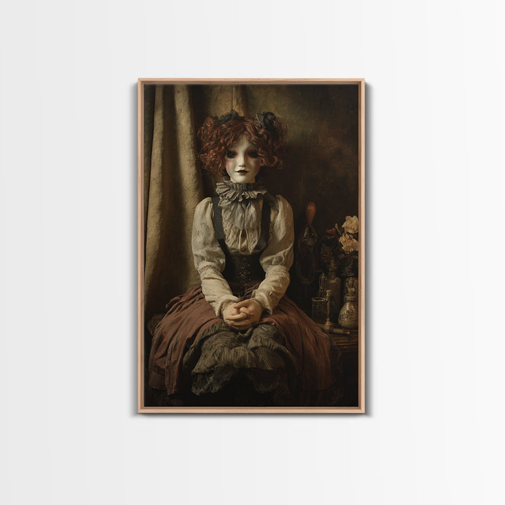 The Haunted Porcelain Doll, Victorian Gothic Art, Vertical Wall Art, Canvas Print, Gothic Wall Decor, Halloween Portrait Art