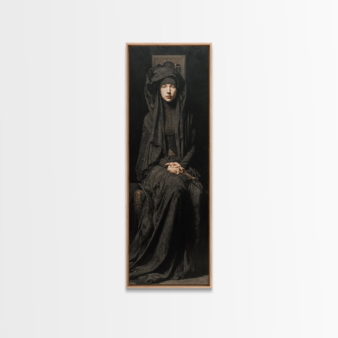 The Raven Keeper, Antique Gothic Portrait, Tall Narrow Wall Art, Canvas Print, Gothic Wall Decor, Halloween Portrait Art